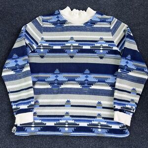 Blair Sweater Womens Large Blue Aztec Fleece Mock Neck Thermal Knit Pullover